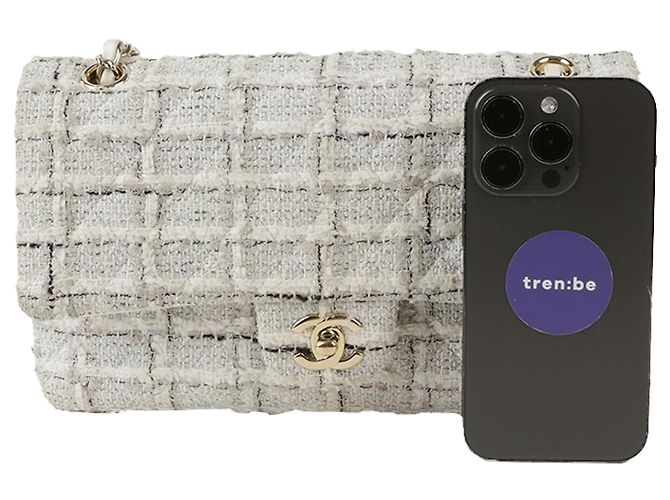 2.55 Chanel Borsa a Spalla Classic Medium in Tweed Bianco - vista 8