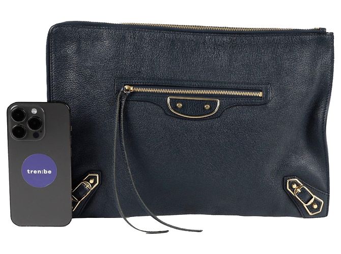 Balenciaga Clutch Medium Classic Metallic Edge Blu - vista 9