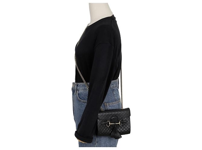 Gucci Mini borsa a tracolla con catena Emily Nero - vista 10