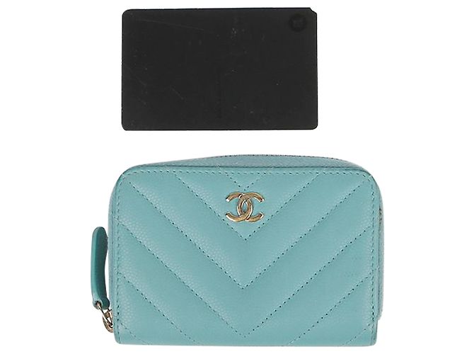 Chanel Portafoglio con zip classico in pelle Caviar Verde - vista 10