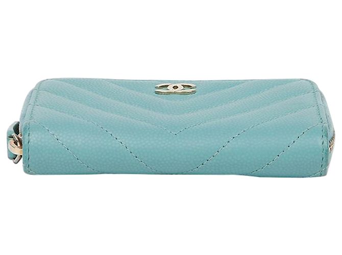 Chanel Portafoglio con zip classico in pelle Caviar Verde - vista 5
