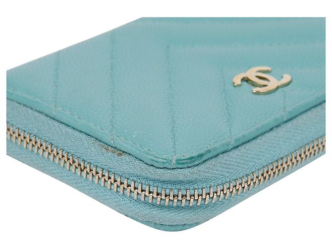 Chanel Portafoglio con zip classico in pelle Caviar Verde - vista 7