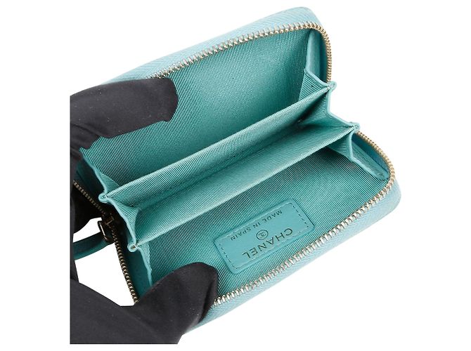 Chanel Portafoglio con zip classico in pelle Caviar Verde - vista 9
