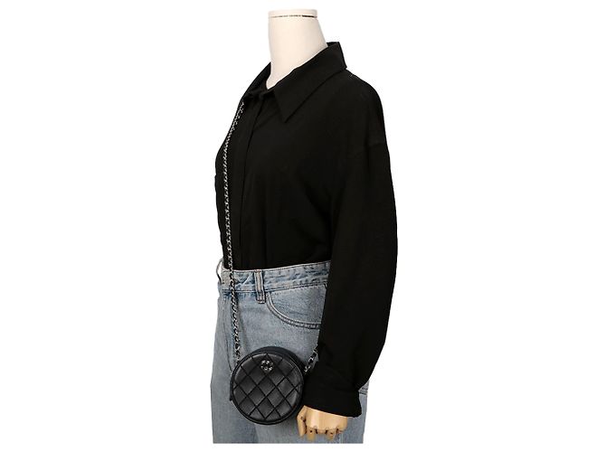 Chanel Borsa a tracolla rotonda con catena e cuciture Wild Stitch Nero - vista 9