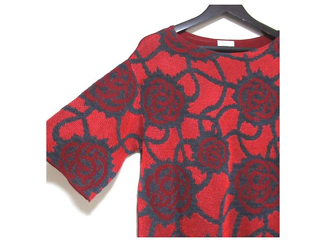 Autre Marque Dries Van Noten Strickpullover mit Kurzarm und Rosenmuster Rot - Ansicht 3