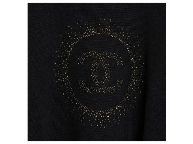 Chanel Pull M ou L Suéter de lã preta com CC Halo dourado tamanho M ou L Uniform Preto - vista 2