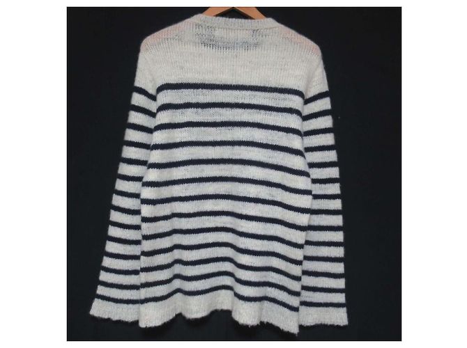 Autre Marque The Elder Statesman 100% Kaschmir Strick Weiß Marineblau - Ansicht 2