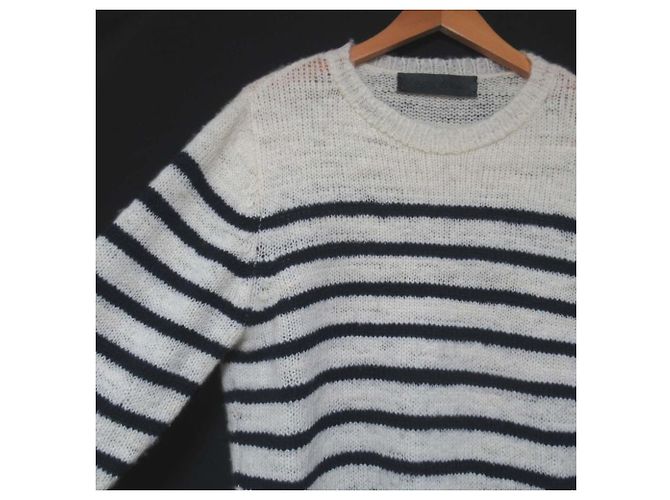 Autre Marque The Elder Statesman 100% Kaschmir Strick Weiß Marineblau - Ansicht 3
