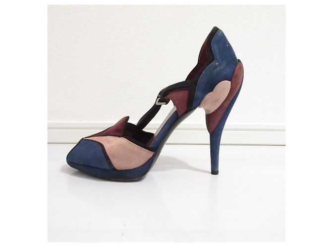 Miu Miu Wildleder-Sandaletten mit hohem Absatz Braun Blau - Ansicht 2