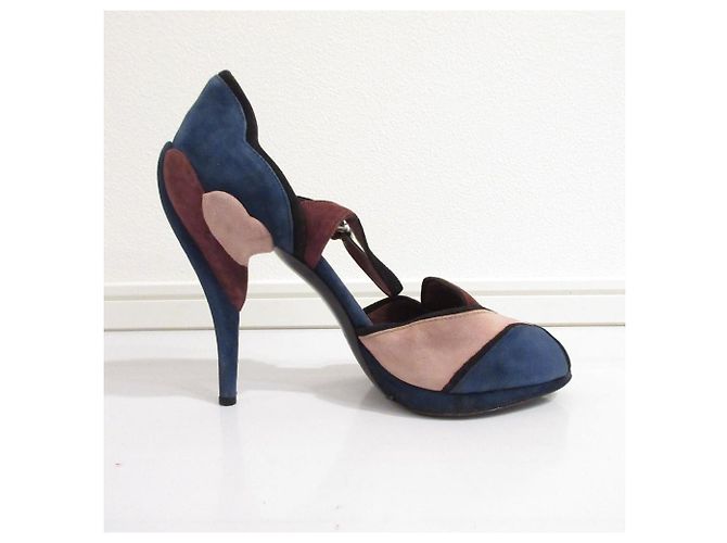 Miu Miu Wildleder-Sandaletten mit hohem Absatz Braun Blau - Ansicht 3