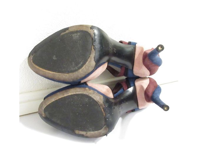 Miu Miu Wildleder-Sandaletten mit hohem Absatz Braun Blau - Ansicht 6