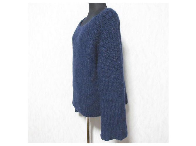 Autre Marque Kurzer Strickpullover aus Mohair-Mischung Liesse Blau Marineblau - Ansicht 3
