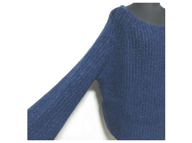 Autre Marque Kurzer Strickpullover aus Mohair-Mischung Liesse Blau Marineblau - Ansicht 4