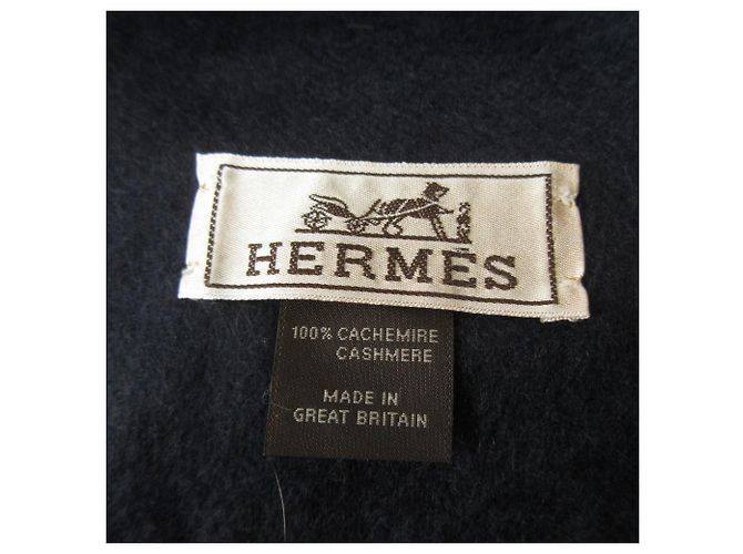 Hermès Sciarpa 100% cashmere con logo ricamato Hermes Blu Blu navy - vista 6