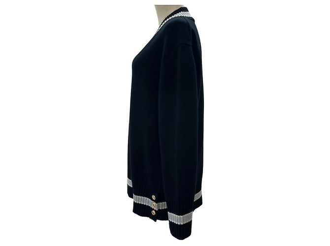 Burberry V-Ausschnitt Wollstrickpullover Schwarz - Ansicht 2