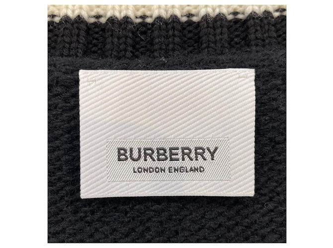 Burberry V-Ausschnitt Wollstrickpullover Schwarz - Ansicht 7