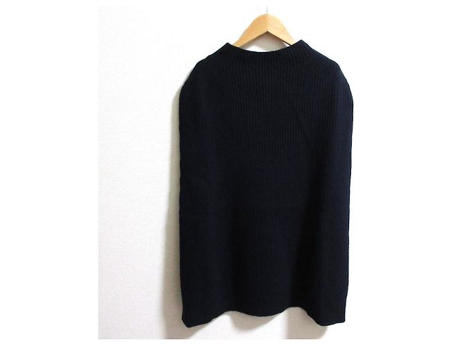 Autre Marque NOBLE 5G gerippter Wollpullover mit Cape Blau Marineblau - Ansicht 2