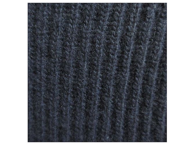 Autre Marque NOBLE 5G gerippter Wollpullover mit Cape Blau Marineblau - Ansicht 3