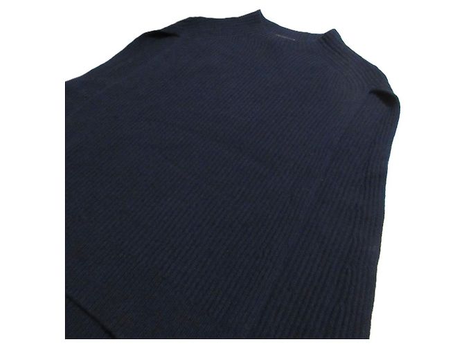 Autre Marque NOBLE 5G gerippter Wollpullover mit Cape Blau Marineblau - Ansicht 4