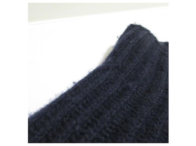 Autre Marque NOBLE 5G gerippter Wollpullover mit Cape Blau Marineblau - Ansicht 9