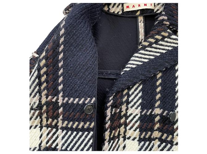 Abrigo de lana con estampado de cuadros de doble botonadura Marni Azul Azul marino - vista 13