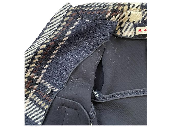 Abrigo de lana con estampado de cuadros de doble botonadura Marni Azul Azul marino - vista 14