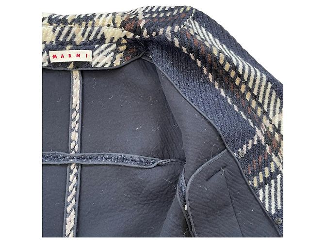 Abrigo de lana con estampado de cuadros de doble botonadura Marni Azul Azul marino - vista 15