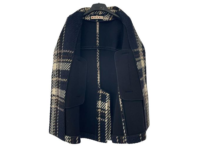 Abrigo de lana con estampado de cuadros de doble botonadura Marni Azul Azul marino - vista 4