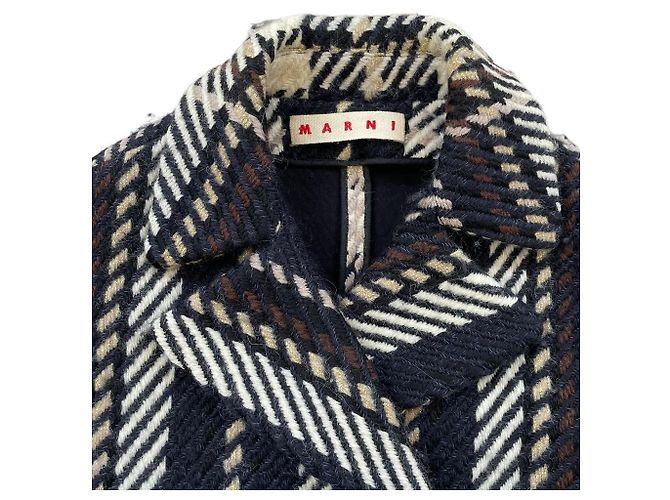 Abrigo de lana con estampado de cuadros de doble botonadura Marni Azul Azul marino - vista 9