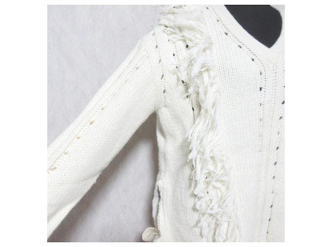 Autre Marque V-Ausschnitt Strickpullover mit Fransen von kei shirahata styling Weiß Aus weiß - Ansicht 3