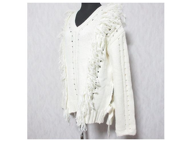 Autre Marque V-Ausschnitt Strickpullover mit Fransen von kei shirahata styling Weiß Aus weiß - Ansicht 4