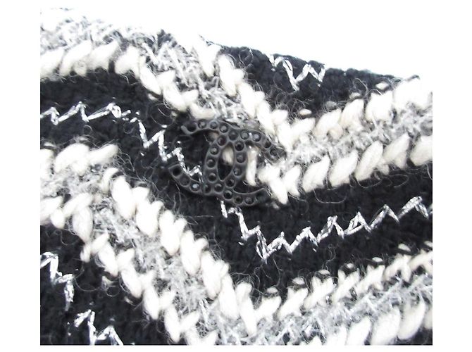 Timeless Falda de tweed Chanel Chevron Coco Mark Negro Plata Blanco - vista 6