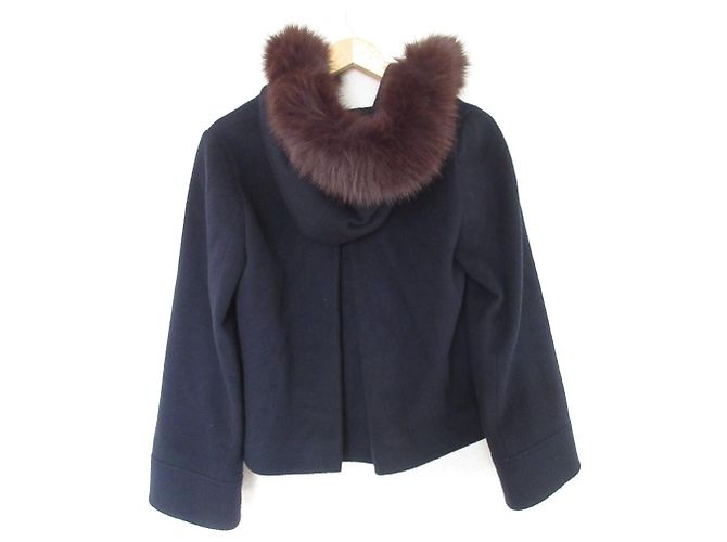 Autre Marque Kurzer Laisse Passe Mantel mit Kapuze aus Pelz Blau Marineblau - Ansicht 2