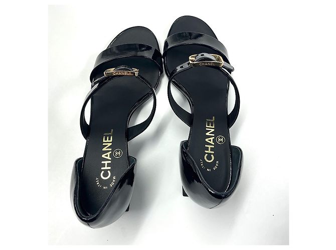 Chanel Lackleder Riemchensandalen Schwarz - Ansicht 7