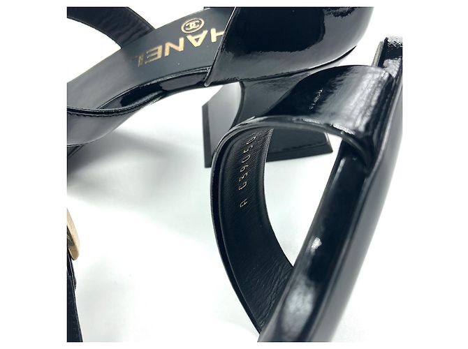 Chanel Lackleder Riemchensandalen Schwarz - Ansicht 8