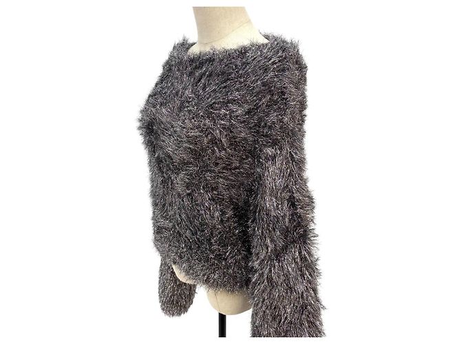 Autre Marque Kurzer Shaggy-Lamé-Strickpullover COLUMN PERMANENT Silber - Ansicht 2