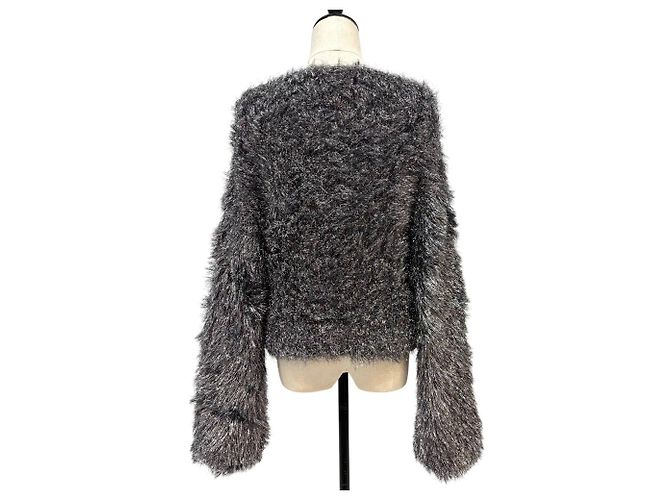 Autre Marque Kurzer Shaggy-Lamé-Strickpullover COLUMN PERMANENT Silber - Ansicht 4