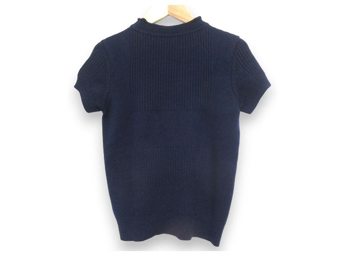 Top de punto de cachemira de manga corta Hermès 36 Azul Azul marino - vista 2