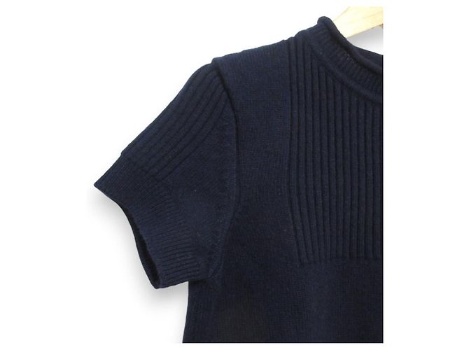 Top de punto de cachemira de manga corta Hermès 36 Azul Azul marino - vista 4