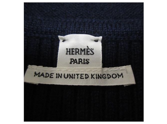 Top de punto de cachemira de manga corta Hermès 36 Azul Azul marino - vista 9