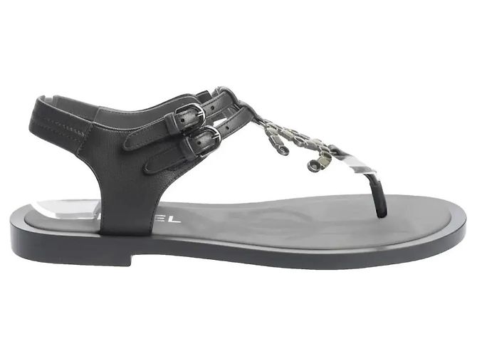 Sandali Chanel in pelle con logo CC Grigio antracite - vista 2