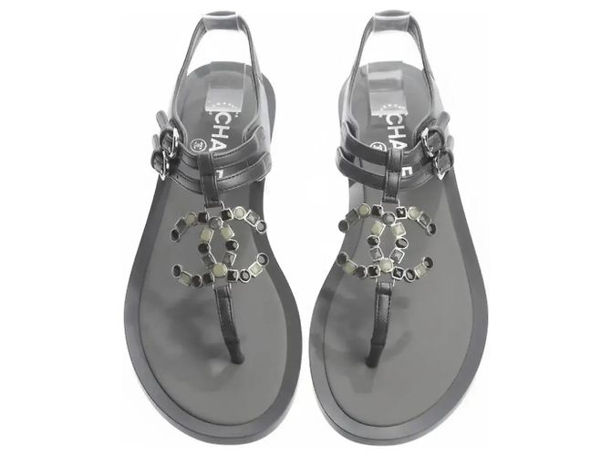 Sandali Chanel in pelle con logo CC Grigio antracite - vista 3
