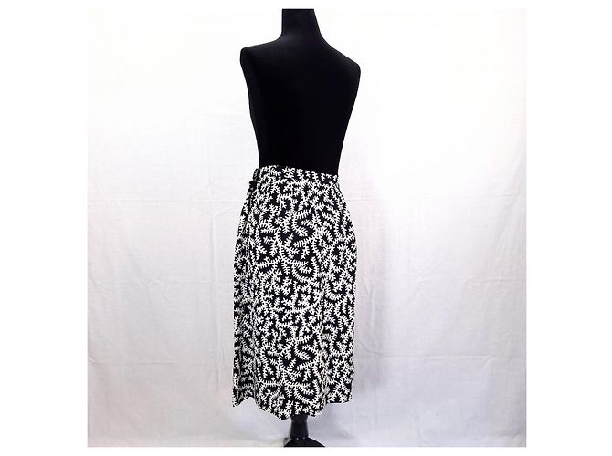Falda Yves Saint Laurent Rive Gauche Estampado Botánico 1980 Negro Blanco - vista 2