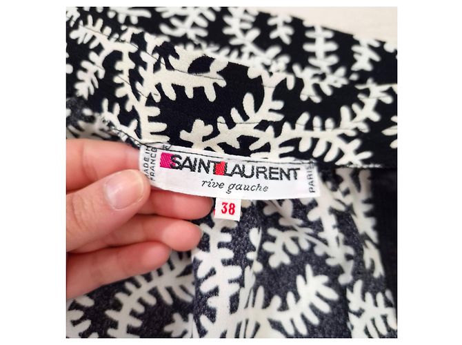 Falda Yves Saint Laurent Rive Gauche Estampado Botánico 1980 Negro Blanco - vista 3