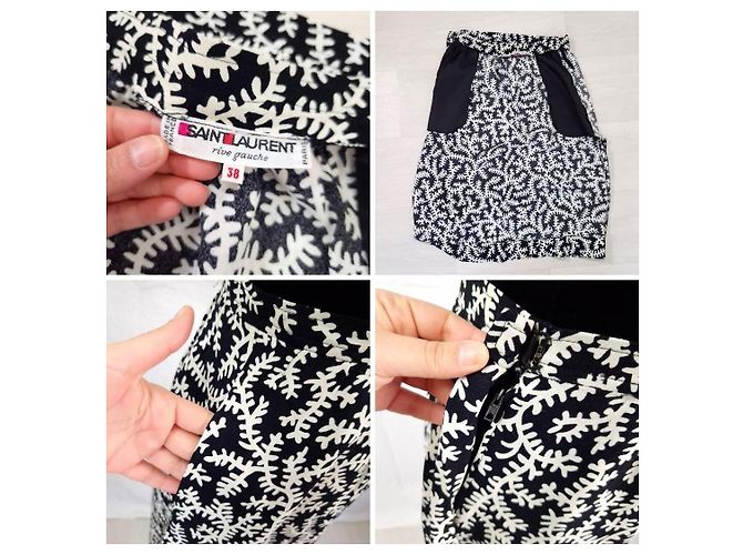Falda Yves Saint Laurent Rive Gauche Estampado Botánico 1980 Negro Blanco - vista 8