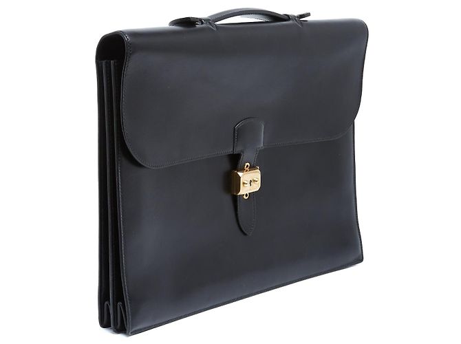 Hermès Sac à Dépêches 41 Valigetta Pelle Box Nera Nero - vista 2