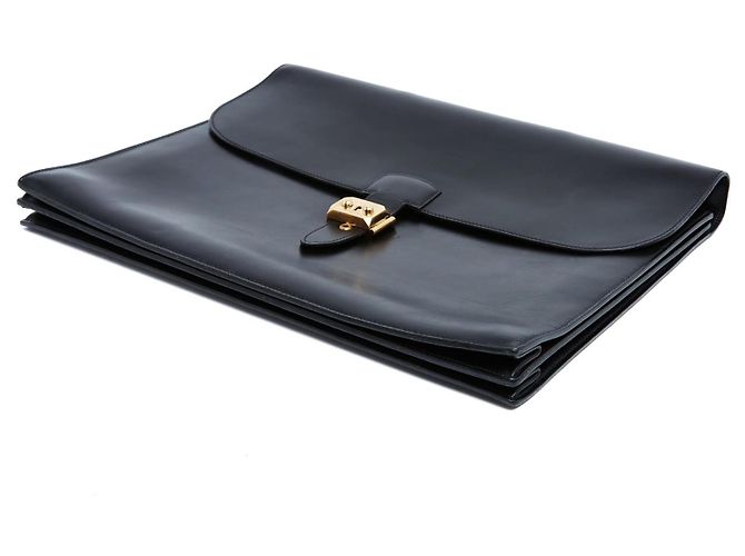 Hermès Sac à Dépêches 41 Valigetta Pelle Box Nera Nero - vista 4