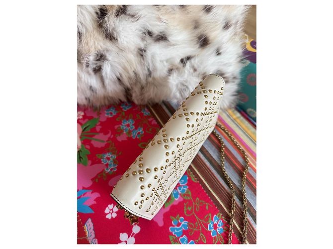 Dior Portafoglio con Catena Studded in pelle Bianco Crudo Bianco sporco Gold hardware - vista 14