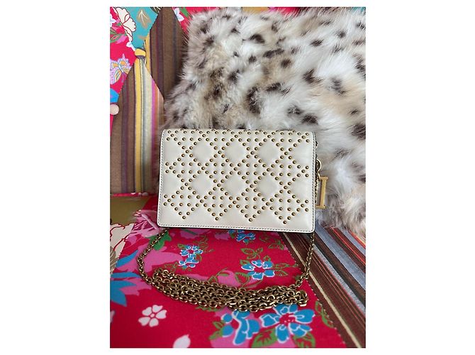 Dior Portafoglio con Catena Studded in pelle Bianco Crudo Bianco sporco Gold hardware - vista 15