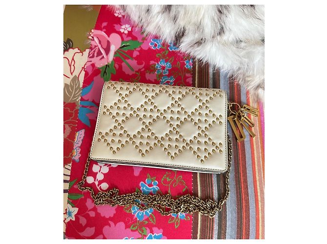 Dior Portafoglio con Catena Studded in pelle Bianco Crudo Bianco sporco Gold hardware - vista 2